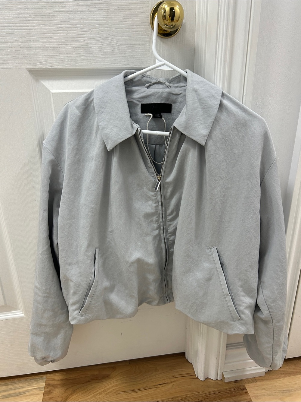 Zara Light Gray Women's Bomber Jacket with Zip and Collar
